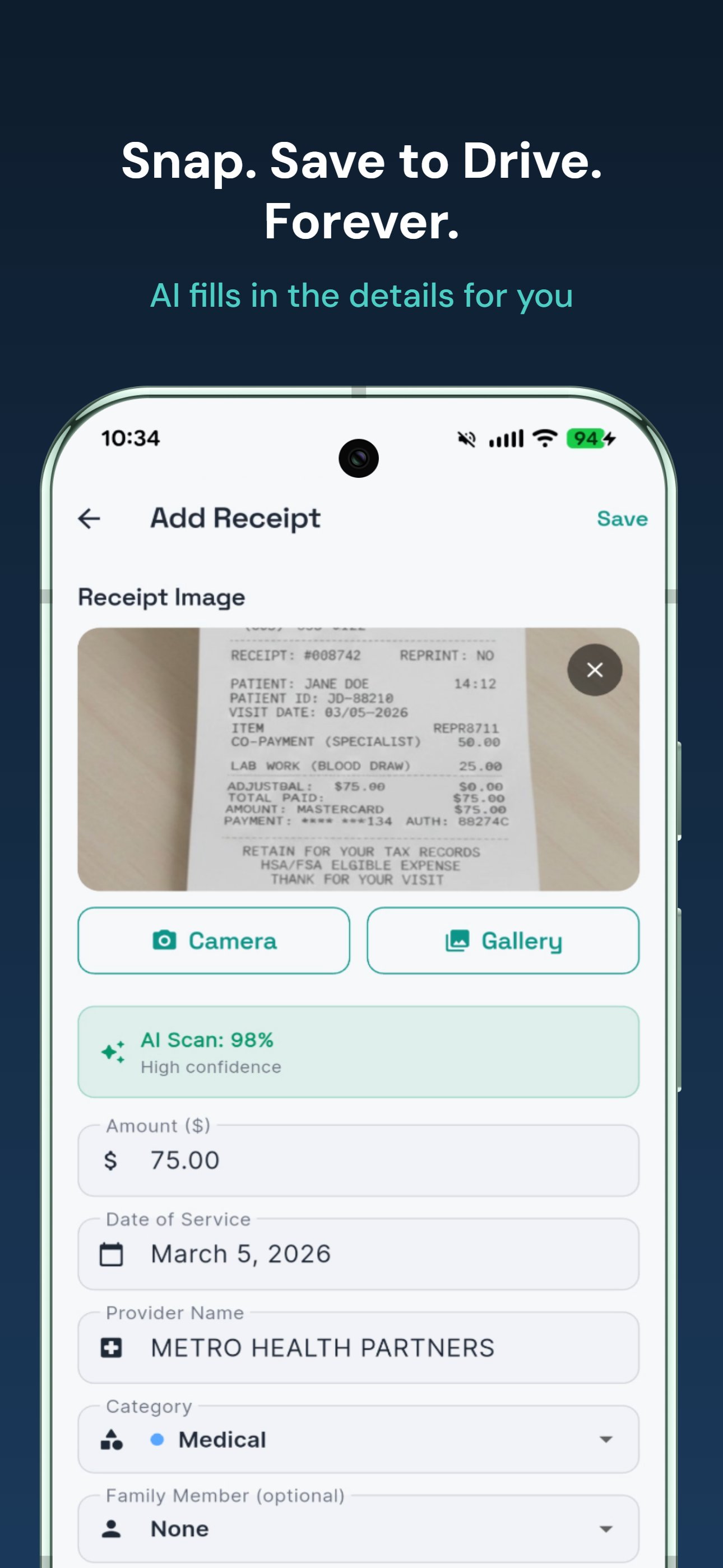 HSA Hoard AI receipt scanning with auto-filled details